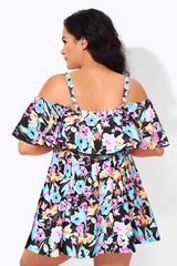 Floral Printed Off-the-Shoulder Flounce Swimdress