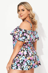 Floral Printed Off-the-Shoulder Flounce Swimdress