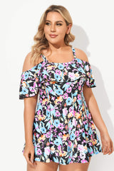 Floral Printed Off-the-Shoulder Flounce Swimdress