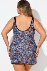 Multi Abstract Print Mesh High Neck Swimdress
