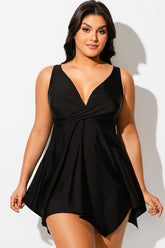 Black Retro Wrap Adjustable Wide Strap Swimdress