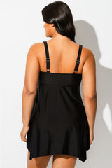 Black Retro Wrap Adjustable Wide Strap Swimdress
