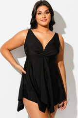 Black Retro Wrap Adjustable Wide Strap Swimdress