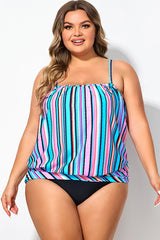 Women Stripe Bandeau Blouson Tankini Top