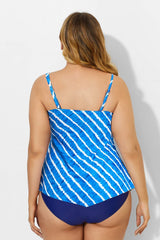 Blue & White Longer Length Scarf Bandeau Tankini Top