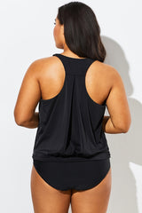 Black Racerback Tummy Control Blouson Tankini Set