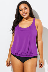 Purple Scoopneck Control Blouson Women Tankini Top