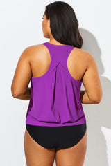 Purple Scoopneck Control Blouson Women Tankini Top