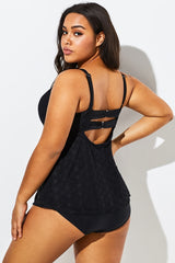 Black Faux Flyaway Flowy Twist Front Tankini Set