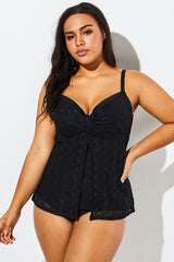 Black Faux Flyaway Flowy Twist Front Tankini Set