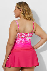 Pink Tie Front Tankini with Sorbet Side Slit Skirt