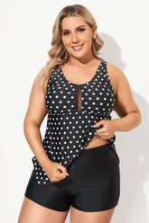 Black Dots Classic Handkerchief-Hem Tankini Top