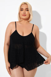 Black Handkerchief Crochet V-Neck Tankini Top