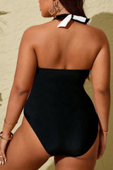 Plus Size Color Block Elegant Halter One Piece Swimsuit