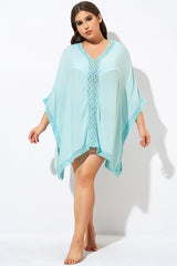 Aquamarine Bohemian Tunic Cover Up with Sleeves
