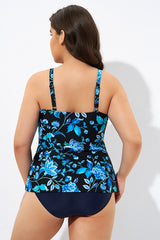 Blue Floral Print Adjustable straps Tank Tankini Top