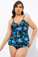 Blue Floral Print Adjustable straps Tank Tankini Top