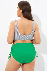 Stripe Front Cross Lace Up Women's Bikini Top