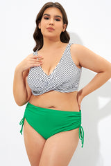 Stripe Front Cross Lace Up Women's Bikini Top