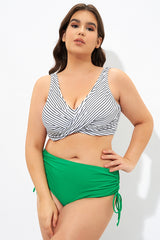 Stripe Front Cross Lace Up Women's Bikini Top