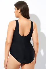 Black and White Plunge V-neckline One Piece Swimsuit