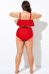 Red Women High Waist Swim Brief