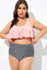 Womens High Waisted Falbala 2 tiered Bikini Top