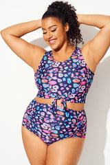 Plus Size Candy Color Knotted Crop Bikini Top