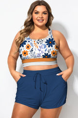 Sunfloral Round Neck Patchwork Bikini Top