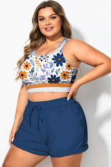 Sunfloral Round Neck Patchwork Bikini Top