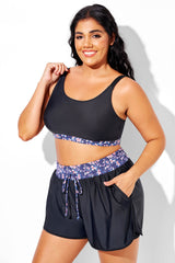 Plus Size Black Floral Panel Bikini Top