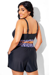 Plus Size Black Floral Panel Bikini Top