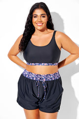Plus Size Black Floral Panel Bikini Top
