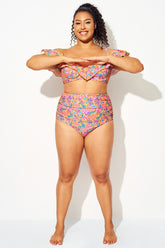 Golden Garden Pattern High Waist Bikini Bottom