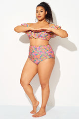 Golden Garden Pattern High Waist Bikini Bottom