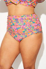 Golden Garden Pattern High Waist Bikini Bottom
