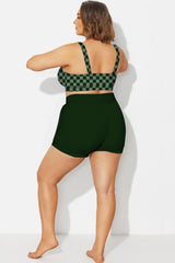 Plus Size Dark Green Mid Waist Women Shorts