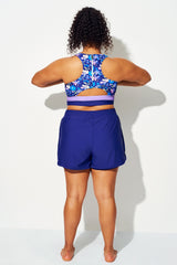 Plus Size Dark Blue Patchwork Mid Waist Women Shorts