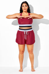 Plus Size Dark Red Mid Waist Women Shorts