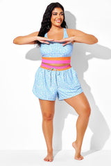 Blue Floral Print Mid Waist Women Shorts