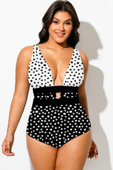 Polka Dot Cut Out One Piece Swimsuit