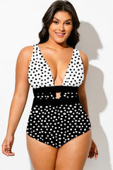 Polka Dot Cut Out One Piece Swimsuit