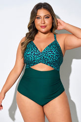 Green Leopard Crossover Tank Cutout One Piece Swimsuit