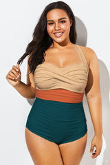 Vibrant Color Block Twist Front Skinny One Piece Swimsuit