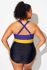 Dark Blue & Sunset Yellow Skinny One Piece Swimsuit