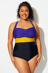 Dark Blue & Sunset Yellow Skinny One Piece Swimsuit