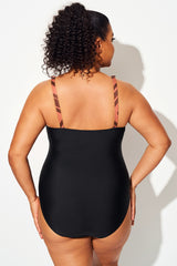 Geometric Colorblock V-Neck One Piece Swimsuit