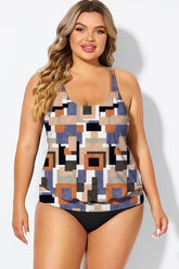 Geometric Racerback Tummy Control Blouson Tankini Top