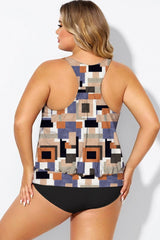 Geometric Racerback Tummy Control Blouson Tankini Top