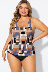 Geometric Racerback Tummy Control Blouson Tankini Top